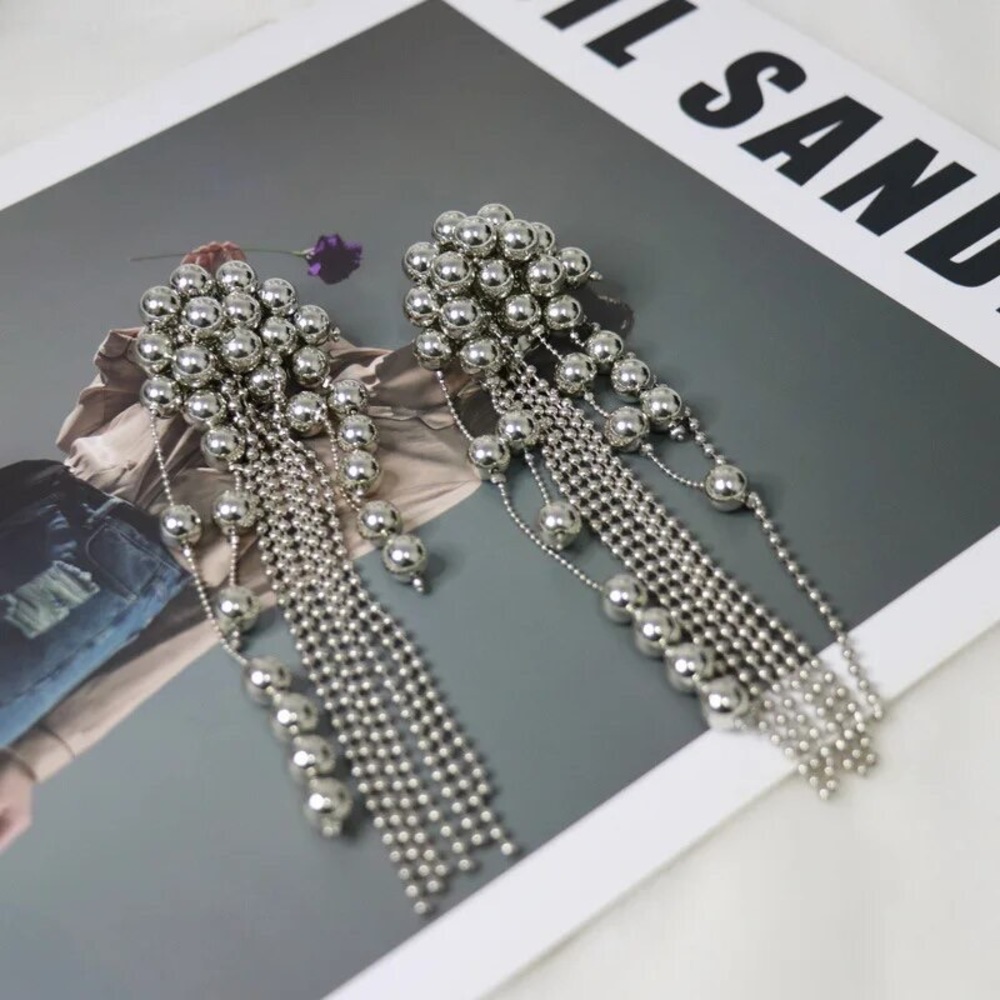 Zara EDGE NYC Uneven Chunky Dangle Mercury Pearl Pin Earrings long - Picture 13 of 16